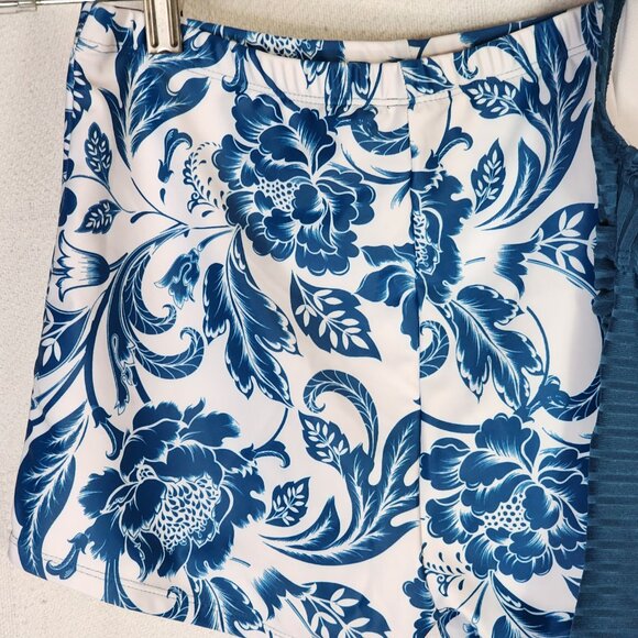 Rotita Peacock Blue Criss Cross Ties Floral Bottom Poly Span Tankini Set Size S - Picture 11 of 16
